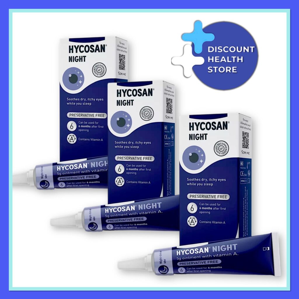3 x Hycosan Night Eye Ointment Soothes Dry Itchy Eyes Sleep Preservative Free 5g