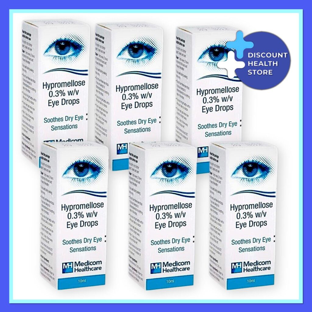6 Pack - Hypromellose 0.3% Eye Drops For Dry Eyes 10ml - Brand May Vary