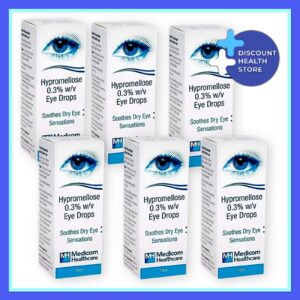 6 Pack - Hypromellose 0.3% Eye Drops For Dry Eyes 10ml - Brand May Vary
